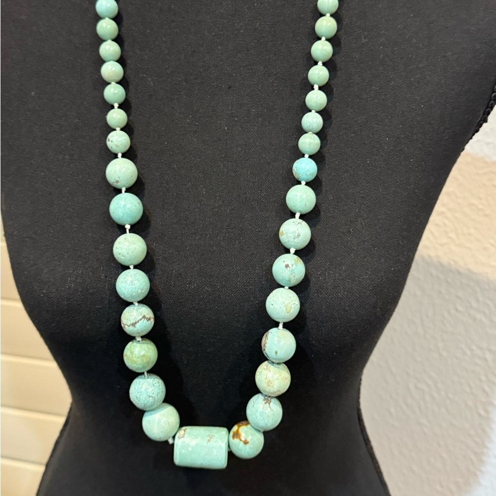 Chinese turquoise bead necklace on silk knotted cords beautiful